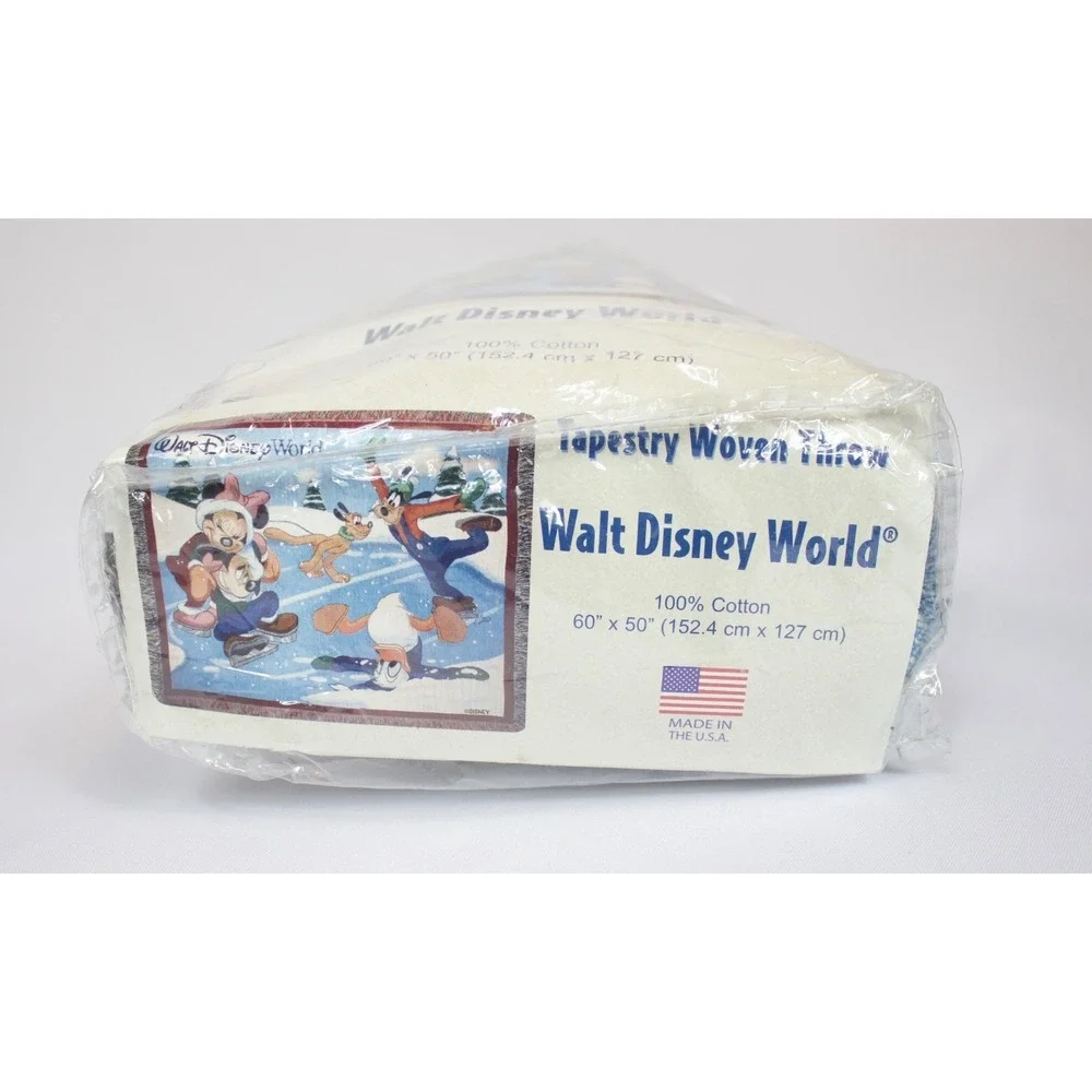 Walt Disney World Tapestry‎ Woven Throw Blanket 60x50 Mickey Minnie Goofy Winter